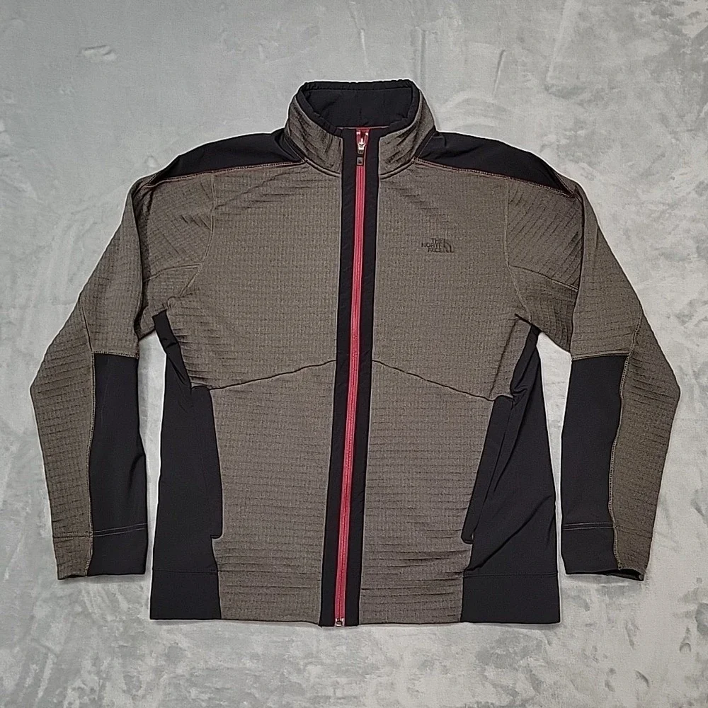 The North Face Jacket Mens Large Brown Grid Fleece Full Zip technical Hiking
